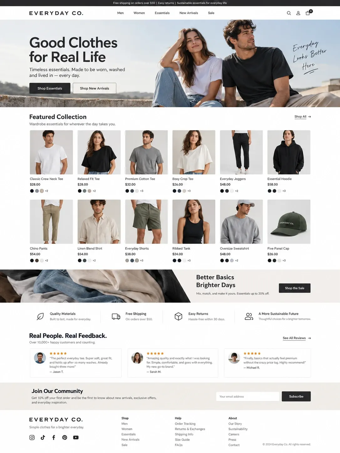 Everyday Co. Shopify store homepage